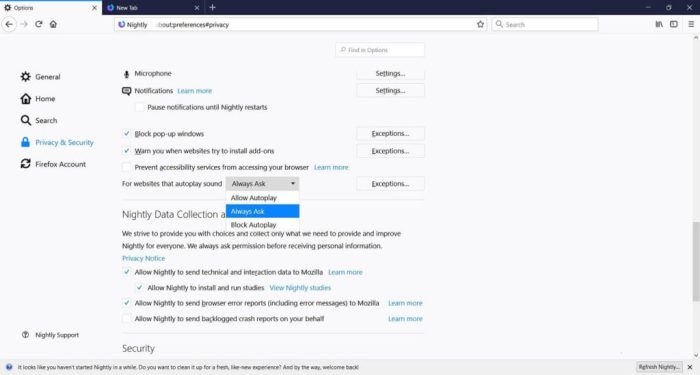 Firefox mute websites autoplay video audio